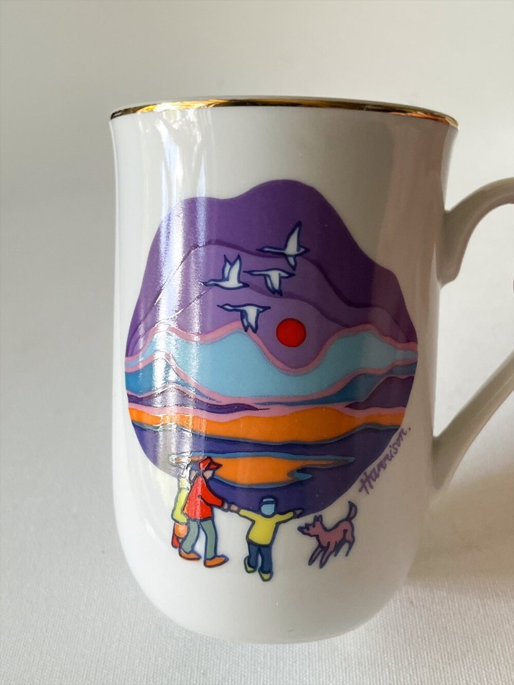 VTG Ted Harrison "Canada Geese" Hand Decorated Collector's Mug Yukon Canada 1989